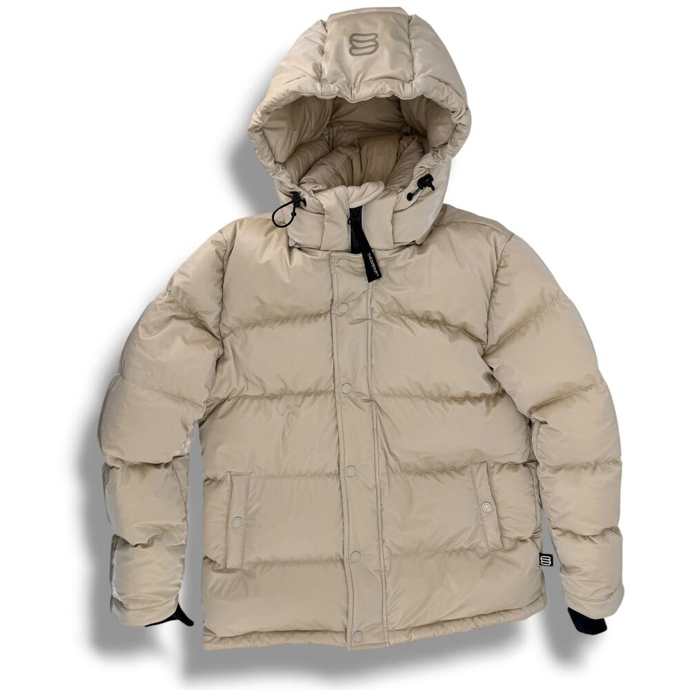 Aritzia The Super Puff Shorty 800+ Fill-Power Down Puffer Jacket Sz XS Pearl Tan